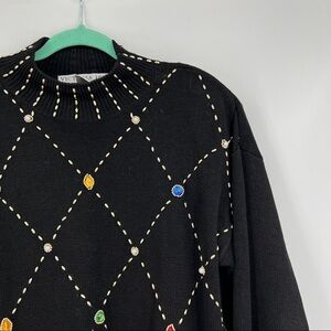Vintage Retro Sweater Woman's Bejeweled Shoulder Pads Mom Grandma Estate M